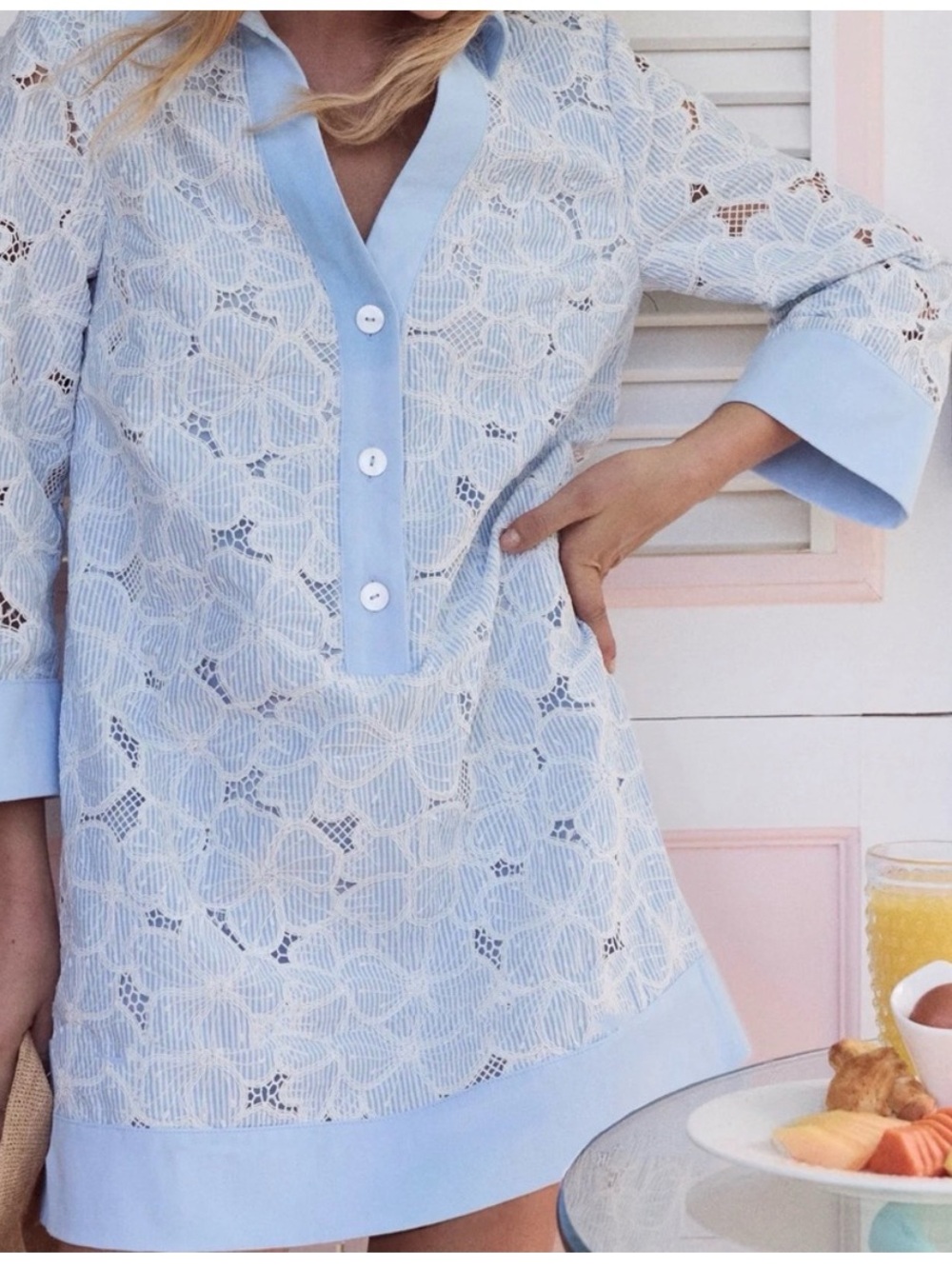 Tuckernuck collier Floral Lace Dress, XS Light Blue NWOT